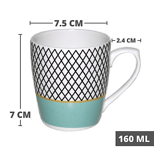 Femora Bone China Tea Cup Set - Indian Ceramic, Fine Quality, Handcrafted, Multicolour, Small Serving, 160 ml (Set of 6) 