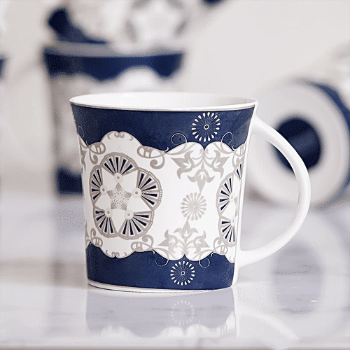 Femora Bone China Tea Cup Set - Handcrafted Ceramic,Chip Resistant, Small Serving, Blue, 150 ml (Set of 6) 