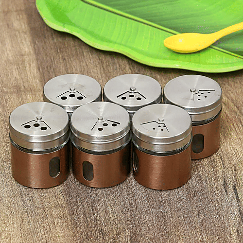 Femora Clear Glass/Steel Spice Jar - Masala, Dry Fruits Storage, Small, 30 ml ( Set of 6) 