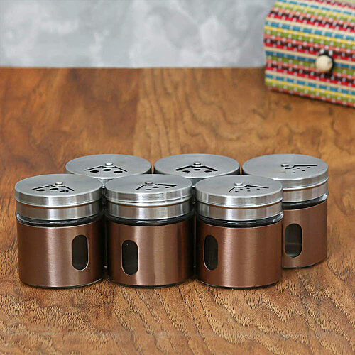 Femora Clear Glass/Steel Spice Jar - Masala, Dry Fruits Storage, Small, 30 ml ( Set of 6) 