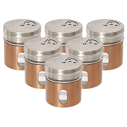 Femora Clear Glass/Steel Spice Jar - Masala, Dry Fruits Storage, Small, 30 ml ( Set of 6) 