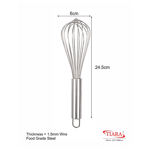 Tiara Stainless Steel Whisk - Kitchen Tool For Blending, Beating, Stirring, 26 cm, 57 g (1 pc) 