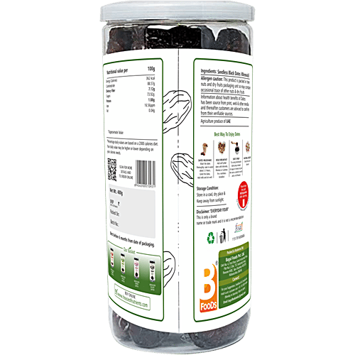 Everyday Four Seedless Black Dates - Rich In Protein & Fibre, Naturally Sweet, Boosts Energy, 400 g  