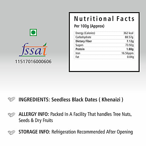 Everyday Four Seedless Black Dates - Rich In Protein & Fibre, Naturally Sweet, Boosts Energy, 400 g  