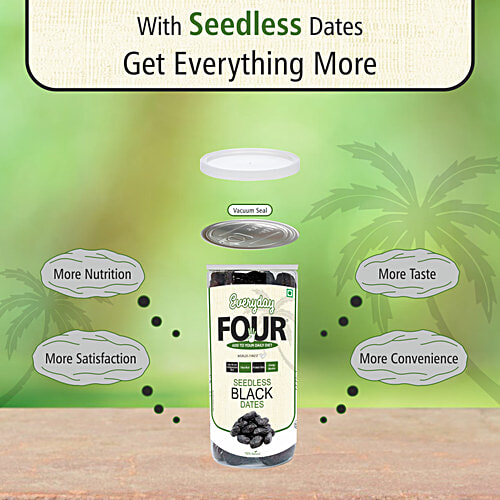 Everyday Four Seedless Black Dates - Rich In Protein & Fibre, Naturally Sweet, Boosts Energy, 400 g  