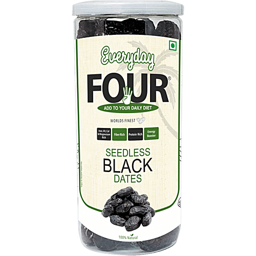 Everyday Four Seedless Black Dates - Rich In Protein & Fibre, Naturally Sweet, Boosts Energy, 400 g  