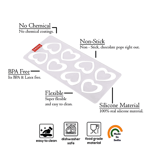 Hazel Silicone Cake Decoration Mould -  Heart Shape, 8 Cavities, Microwave Safe, Baking Tool, White, 1 pc  