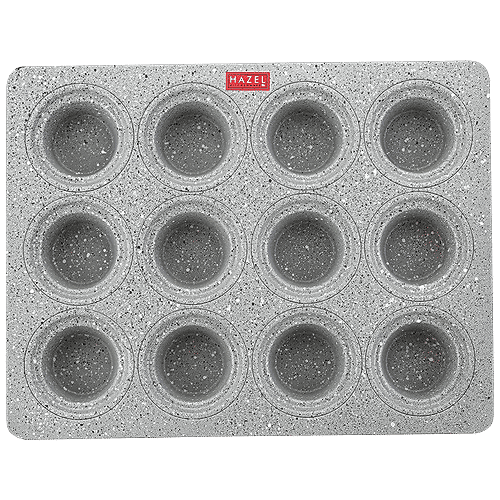 Hazel Aluminium Cupcake/Muffin Mould - Mini Crown, Microwave Safe, 12 Cavities, Granite Finish, Home & Bakery, Grey, 1 pc  