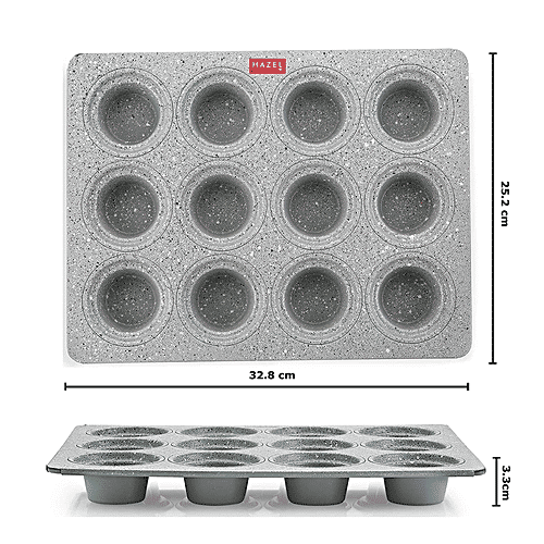 Hazel Aluminium Cupcake/Muffin Mould - Mini Crown, Microwave Safe, 12 Cavities, Granite Finish, Home & Bakery, Grey, 1 pc  