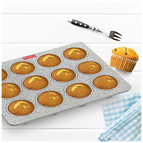 Hazel Aluminium Cupcake/Muffin Mould - Mini Crown, Microwave Safe, 12 Cavities, Granite Finish, Home & Bakery, Grey, 1 pc  