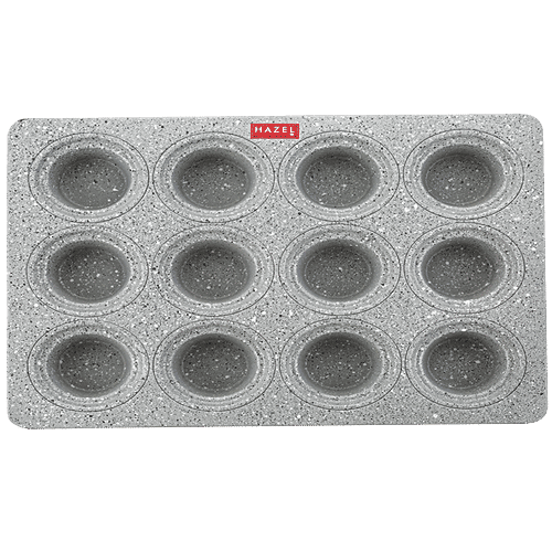 Hazel Aluminium Cupcake/Muffin Mould - Mini Crown, Microwave Safe, 12 Cavities, Granite Finish, Home & Bakery, Grey, 1 pc  