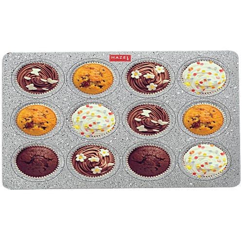 Hazel Aluminium Cupcake/Muffin Mould - Mini Crown, Microwave Safe, 12 Cavities, Granite Finish, Home & Bakery, Grey, 1 pc  