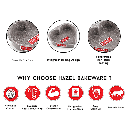 Hazel Cake Mould - Non Stick, Heavy Gauge,  Heart Shaped, For Microwave, OTG, Grey, 500 g (1 pc) 