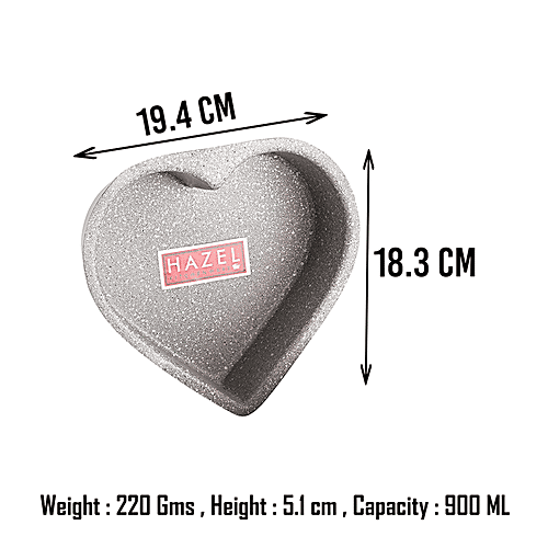 Hazel Cake Mould - Non Stick, Heavy Gauge,  Heart Shaped, For Microwave, OTG, Grey, 500 g (1 pc) 