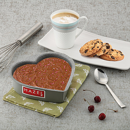 Hazel Cake Mould - Non Stick, Heavy Gauge,  Heart Shaped, For Microwave, OTG, Grey, 500 g (1 pc) 