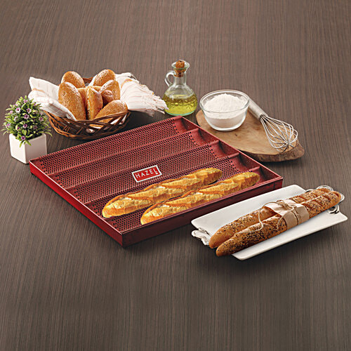 Hazel Long French Bread Tray - Heavy Gauge, Aluminized Steel, Non Stick, For Baguettes, Red, 1 pc  