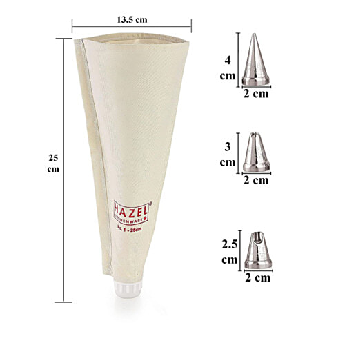 Hazel Piping Bags With Nozzles Set - Reusable, For Cake,Muffins Decoration, Small, White, 4 pcs  