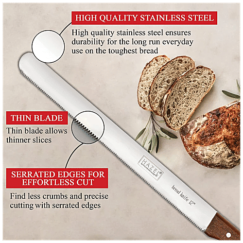 Hazel Bread Knife - Narrow Teeth, Wooden Handle, 30 cm, 1 pc  