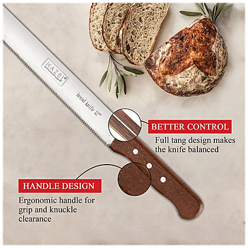 Hazel Bread Knife - Narrow Teeth, Wooden Handle, 30 cm, 1 pc  