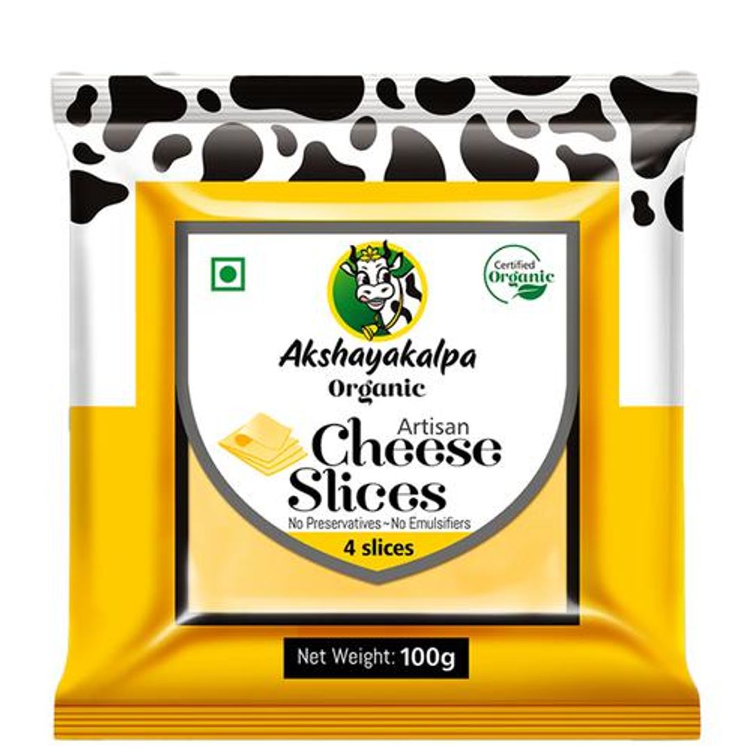 AKSHAYAKALPA Organic Artisan Cheese Slices - Pure, Without Preservatives, 100 g (Pack of 4)