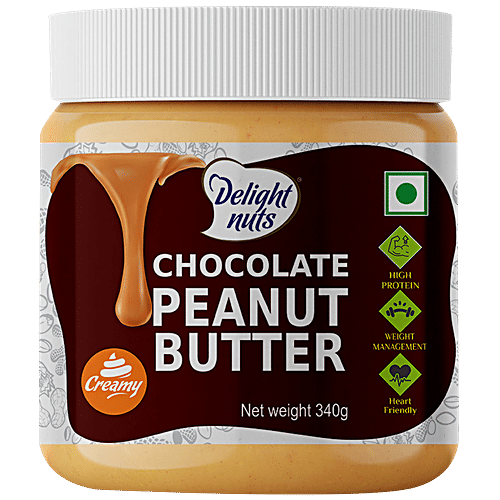 Delight Nuts Chocolate Peanut Butter - High In Protein, Creamy, Helps Manage Weight & Good For Heart, 340 g  
