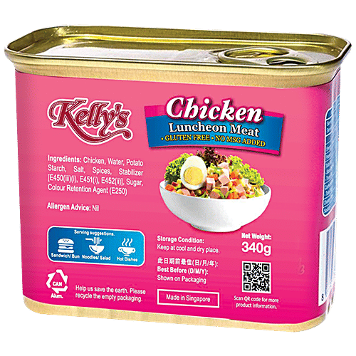 Kelly's Chicken Luncheon Meat - Vitamin, Protein Rich, Gluten Free, 340 g  Vitamin Rich
 Protein Rich
 Gluten Free