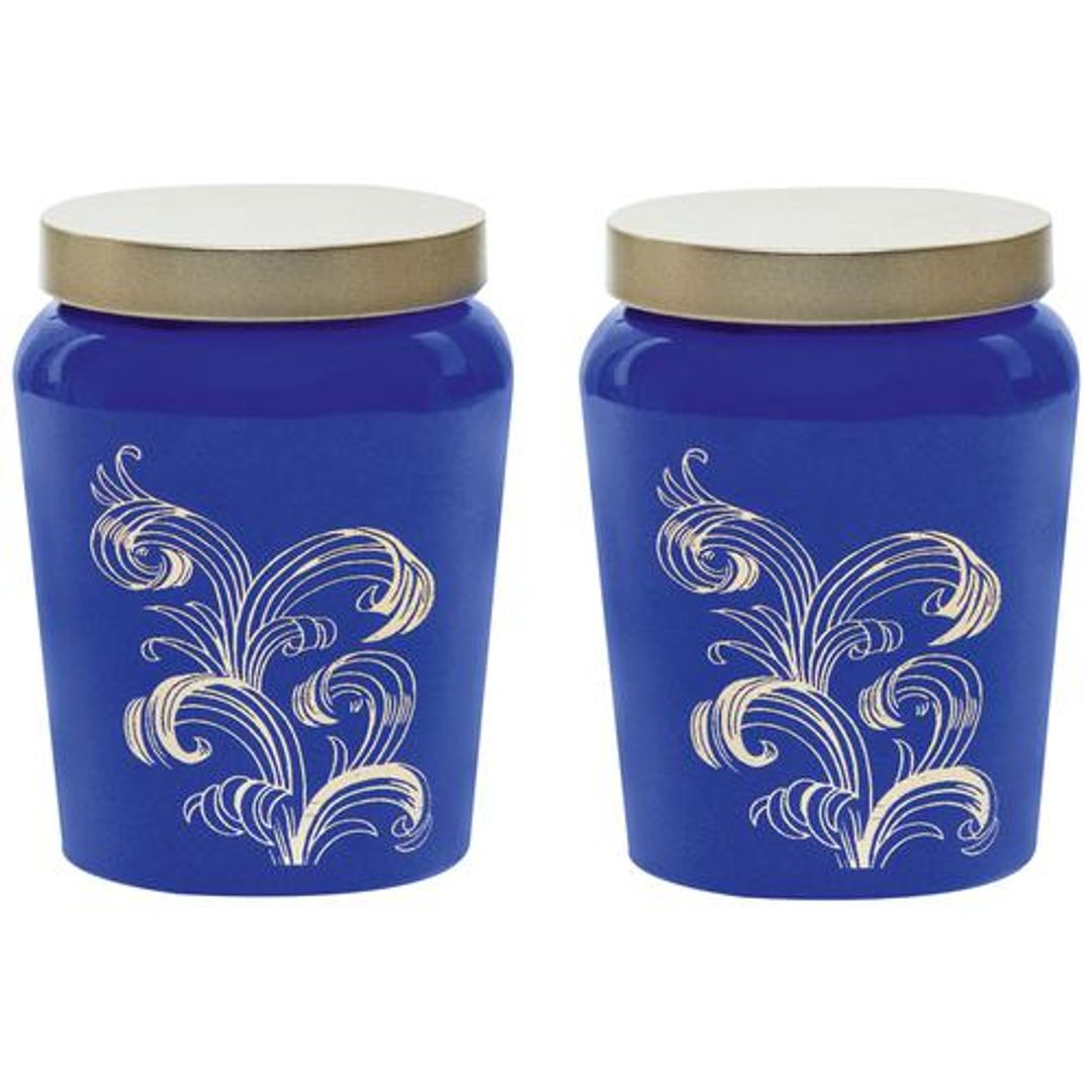Yera Storage Jar - With Metallic Lid, Golden Foil Printed, For Multipurpose Use, Purple, 750 ml (Set of 2)