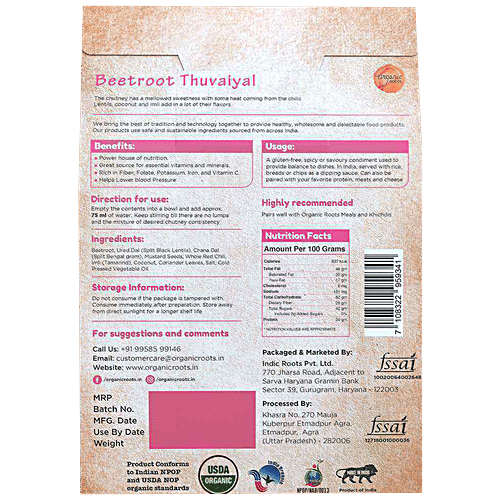 Organic Roots Beetroot Thuvaiyal Instant Chutney Mix - Rich In Nutrition, No MSG, 30 g (Pack of 2) 