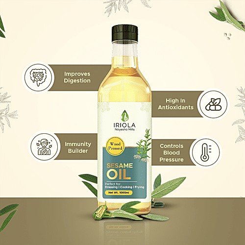 Iriola Nayesha Mills Sesame Oil - Wood Pressed, For Dressing, Cooking, Frying, 500 ml  