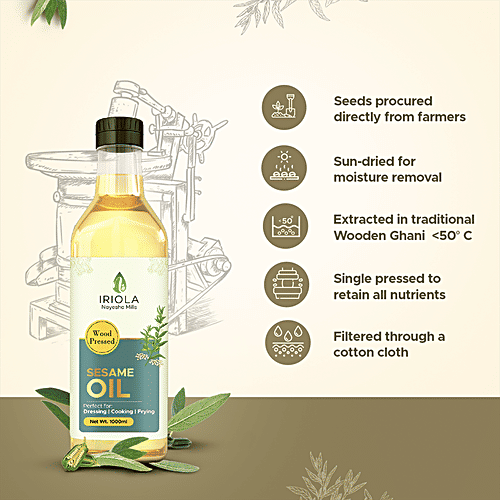 Iriola Nayesha Mills Sesame Oil - Wood Pressed, For Dressing, Cooking, Frying, 500 ml  