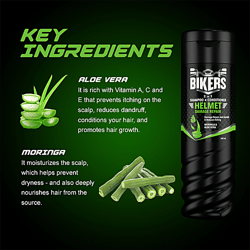 Biker's Helmet Damage Repair 2-In-1 Shampoo + Conditioner - Anti-Hairfall, Reduces Itching & Odour, For Men, 180 ml