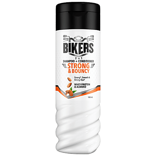 Biker's Strong & Bouncy 2-In-1 Shampoo + Conditioner - With Whey Protein & Almond, For Strong, Smooth & Shiny Hair, For Men, 180 ml