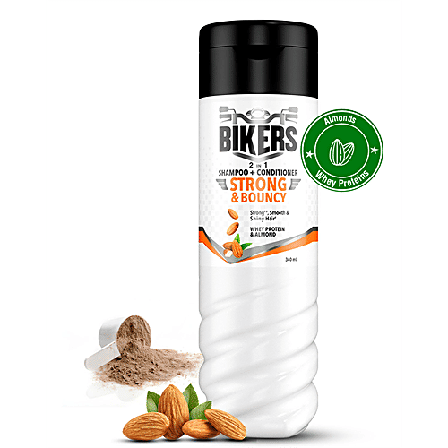 Biker's Strong & Bouncy 2-In-1 Shampoo + Conditioner - With Whey Protein & Almond, For Strong, Smooth & Shiny Hair, For Men, 340 ml