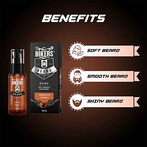 Biker's All New Beard Styling Oil - Shiny Look, With Argan Oil & Vitamin E, For Soft, Smooth & Shiny Looking Beard, 30 ml  