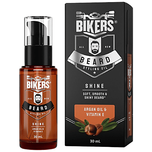 Biker's All New Beard Styling Oil - Shiny Look, With Argan Oil & Vitamin E, For Soft, Smooth & Shiny Looking Beard, 30 ml  