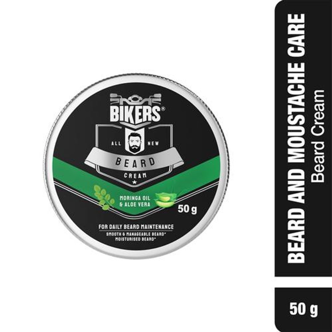 Biker's All New Beard Cream - For Smooth & Manageable, Daily Beard Maintenance, With Moringa Oil & Aloe Vera, 50 g 