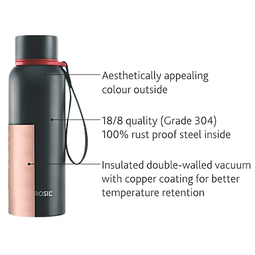 Borosil Hydra Trek Hot & Cold Stainless Steel Flask/Bottle - Vacuum Insulated, Black, 500 ml (1 pc) 