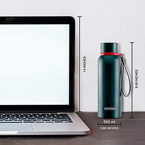 Borosil Hydra Trek Hot & Cold Stainless Steel Flask/Bottle - Vacuum Insulated, Black, 500 ml (1 pc) 