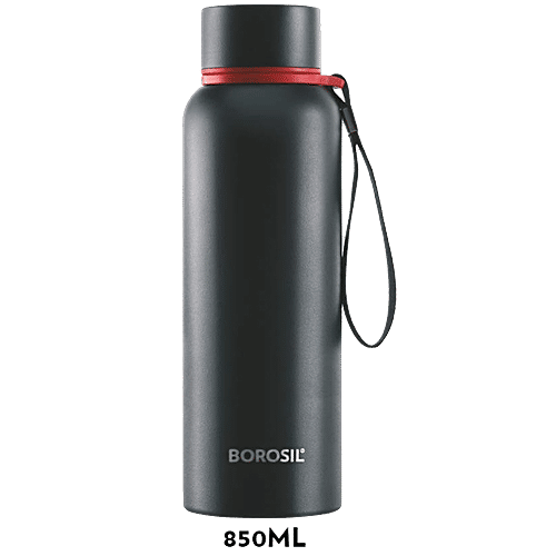Borosil Hydra Trek Hot & Cold Stainless Steel Flask/Bottle - Vacuum Insulated, Black, 850 ml (1 pc)