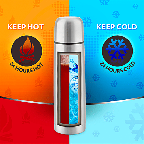 Borosil Hot & Cold Thermosteel Flask - With Thermal Cover, Silver, 1 L (1 pc)