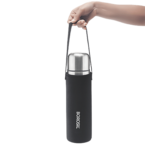 Borosil Hot & Cold Thermosteel Flask - With Thermal Cover, Silver, 1 L (1 pc)