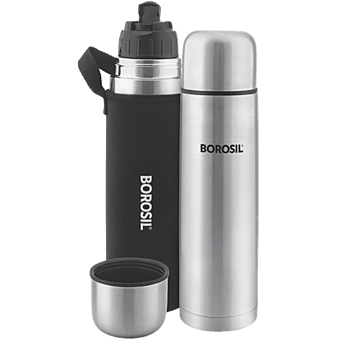 Borosil Hot & Cold Thermosteel Flask - With Thermal Cover, Silver, 1 L (1 pc)