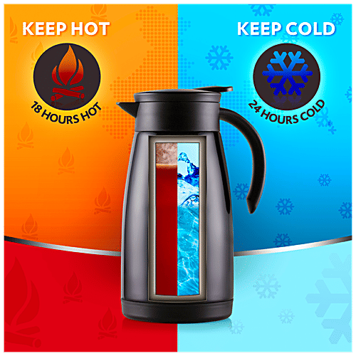 Borosil Hot & Cold Stainless Steel Tea Pot - Rustproof, Black, 1 L (1 pc)