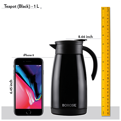 Borosil Hot & Cold Stainless Steel Tea Pot - Rustproof, Black, 1 L (1 pc)