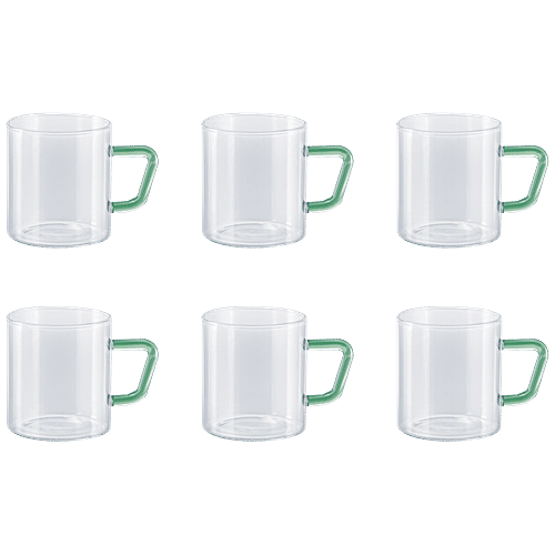Buy Borosil Vision TeaNCoffee Mug Set Glass, Green Handle
