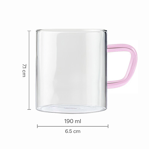 Borosil Vision Tea-N-Coffee Mug Set - Glass, Pink Handle, Microwave Safe, 190 ml ( Set of 6)