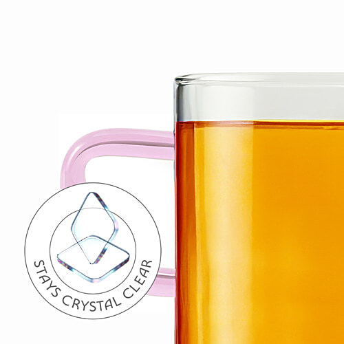 Borosil Vision Tea-N-Coffee Mug Set - Glass, Pink Handle, Microwave Safe, 190 ml ( Set of 6)