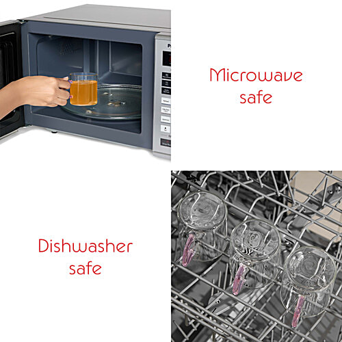 Borosil Vision Tea-N-Coffee Mug Set - Glass, Pink Handle, Microwave Safe, 190 ml ( Set of 6)