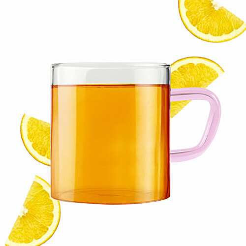 Borosil Vision Tea-N-Coffee Mug Set - Glass, Pink Handle, Microwave Safe, 190 ml ( Set of 6)