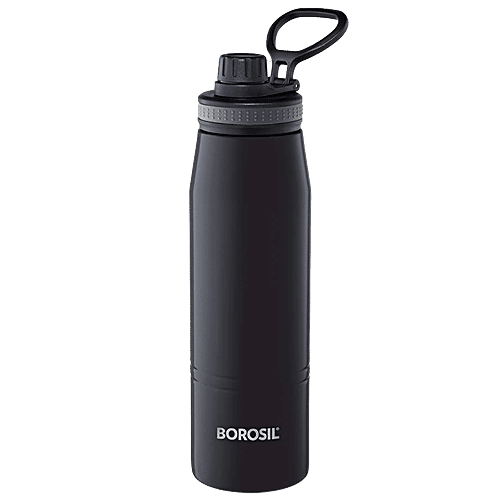 Borosil Gosports Hot & Cold Stainless Steel Flask/Bottle - Rustproof, Black, 600 ml (1 pc) 
